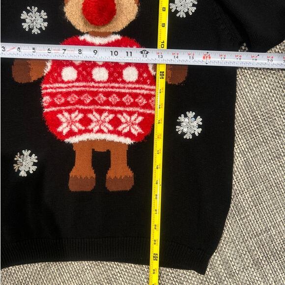 LAURA SCOTT UGLY CHRISTMAS Sweater Cotton Pom Nose Rudolph Sequin Snowflakes L - Picture 7 of 7